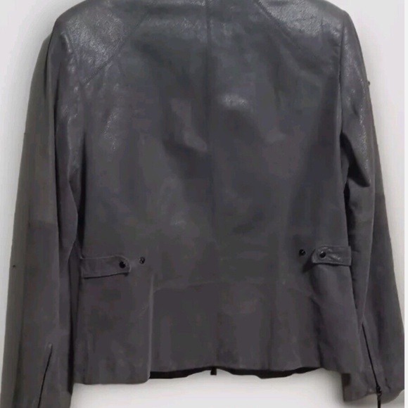 REDUCED Alfani Womens Jacket L Gray Metallic Suede Leather Full Zip LITE - Picture 4 of 5